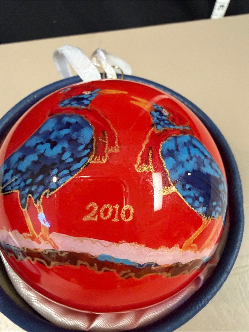 'Four Calling Birds' Red Hand-Painted Glass Ornament 2010